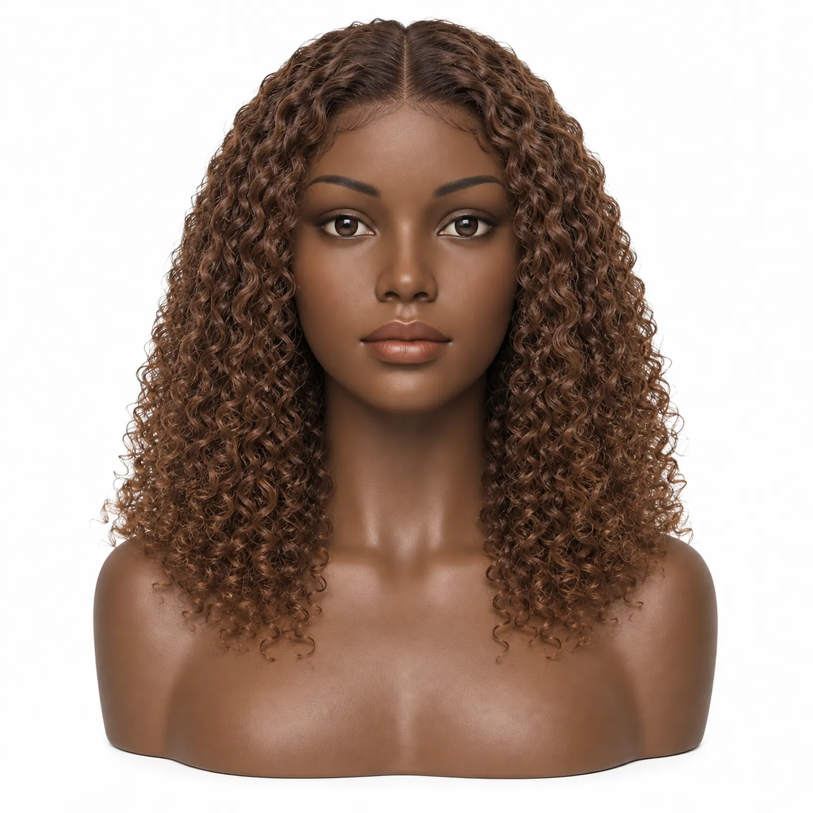 #4 Chocolate Brown Jerry Curl Bob Wig – front view