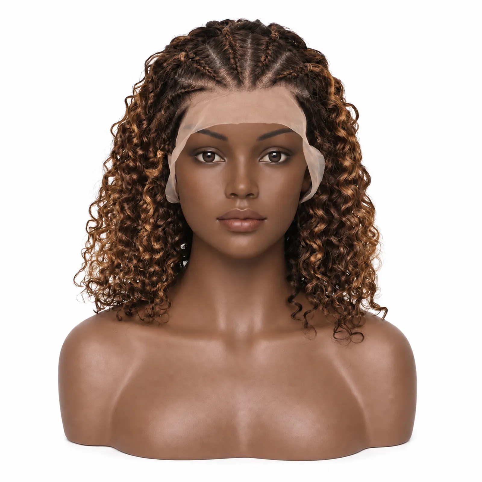 M4/27 Mixed Highlight Jerry Curl Bob Wig – front view