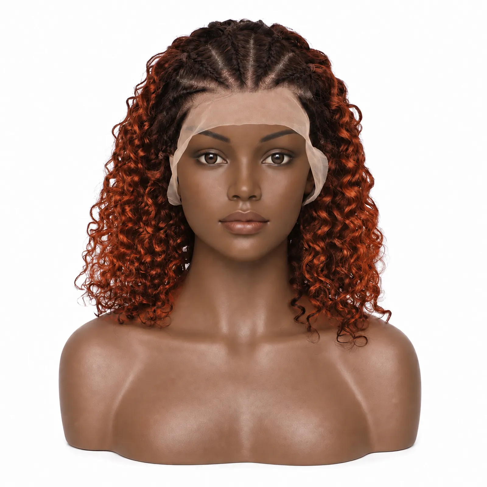 M4/350 Copper Highlight Jerry Curl Bob Wig – front view