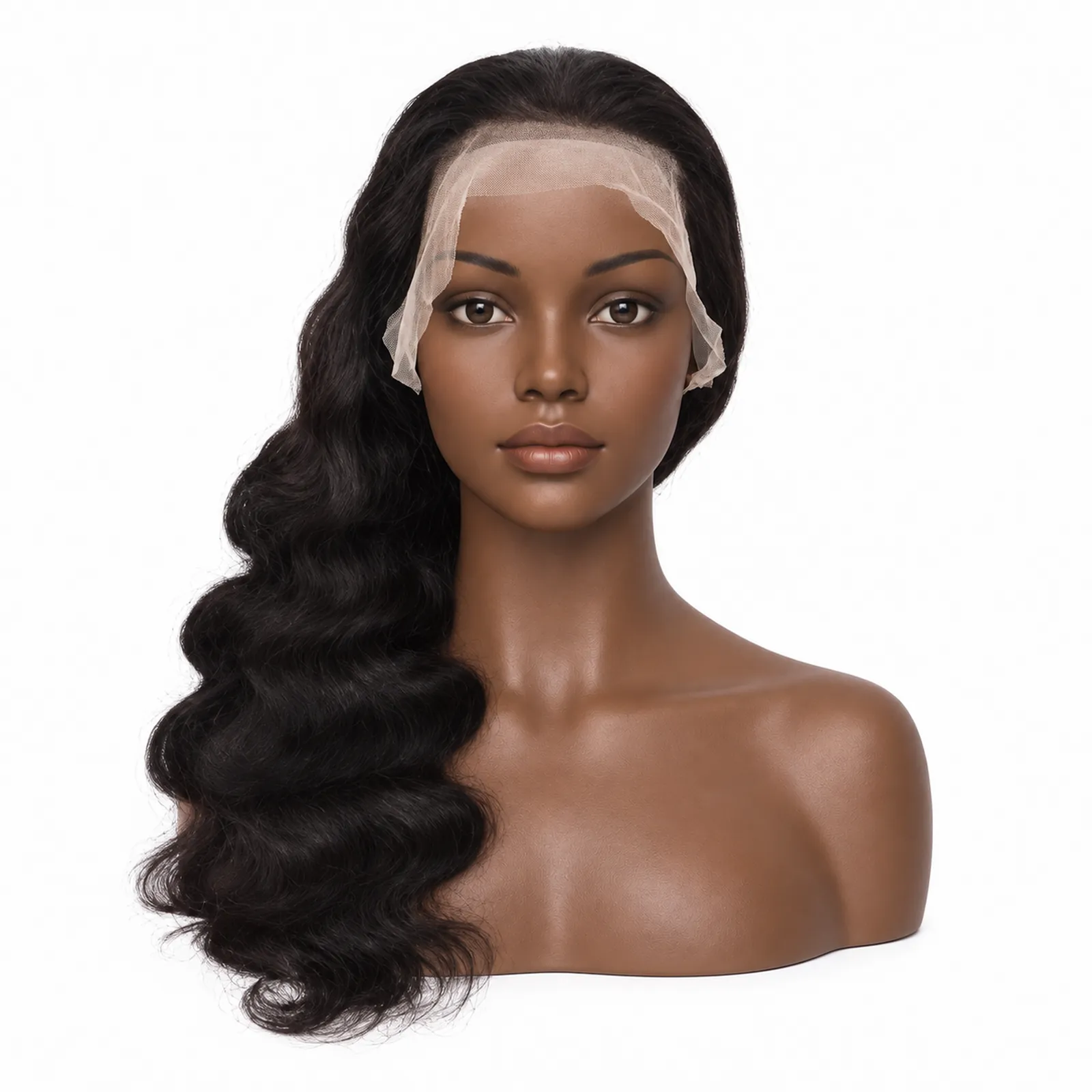 Natural Black Body Wave Lace Front Wig – front view