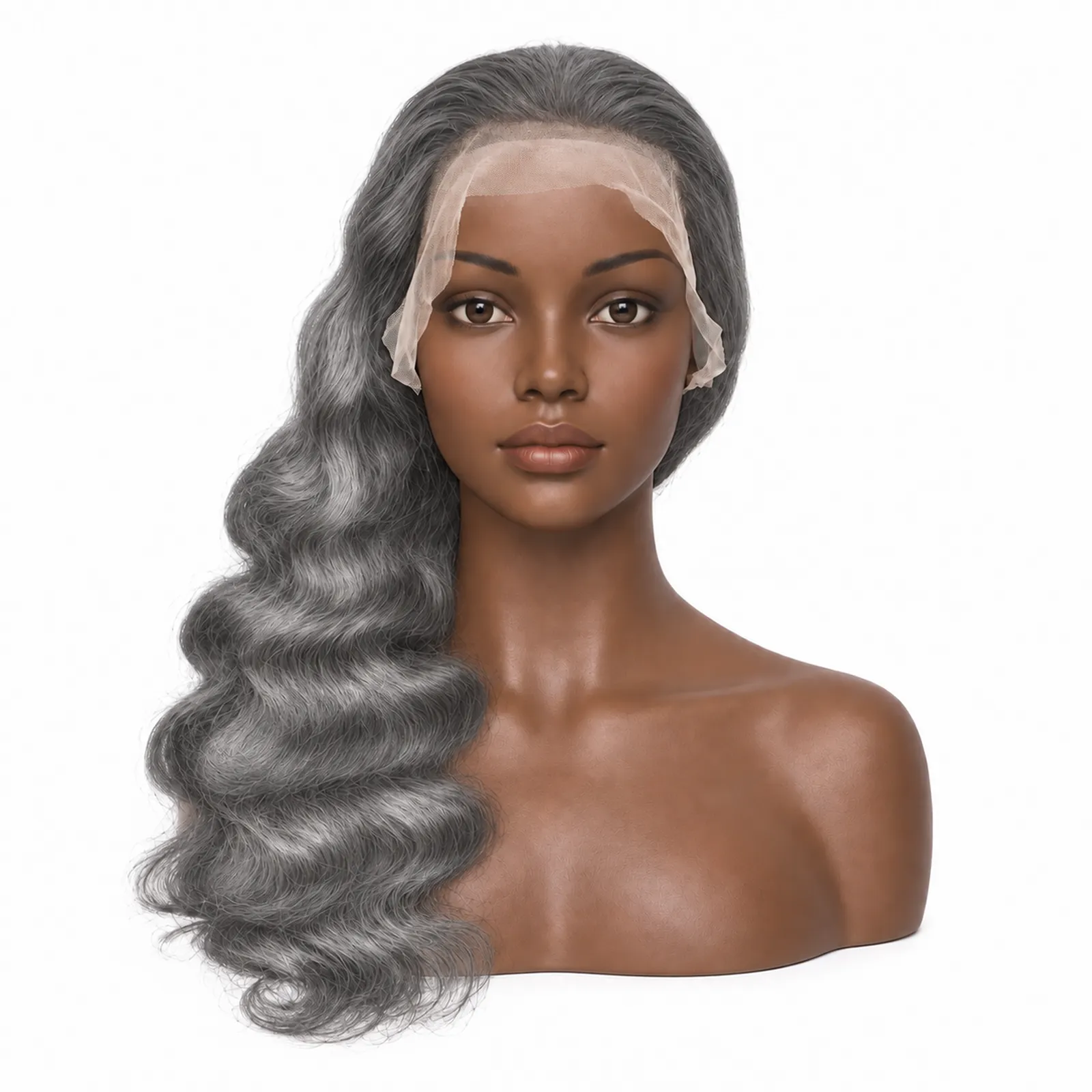 Grey Body Wave Lace Front Wig – front view