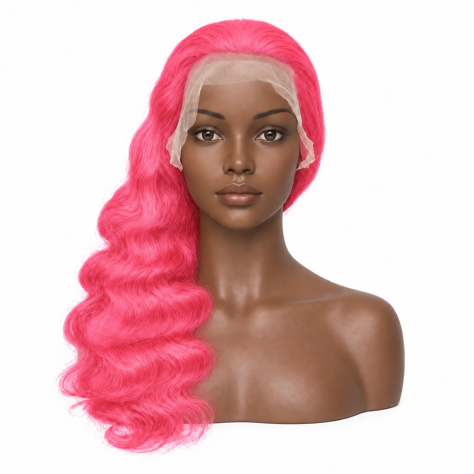 Pink Body Wave Lace Front Wig – front view