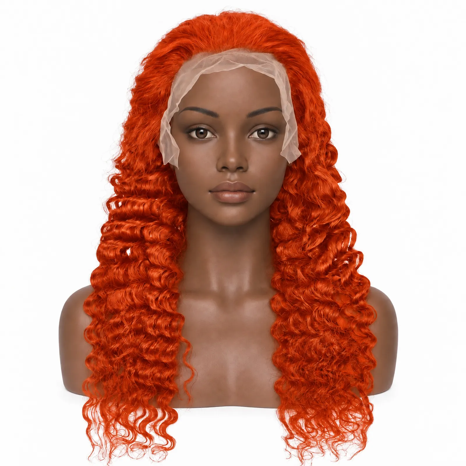 350 Copper Deep Wave Lace Front Wig – front view