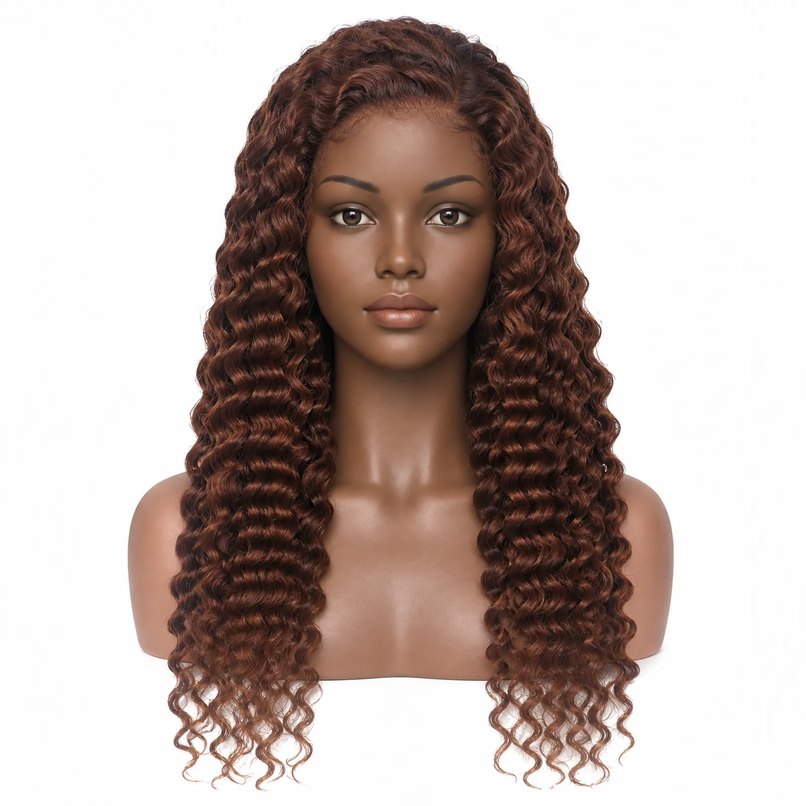 #4 Chocolate Brown Deep Wave Lace Front Wig – front view