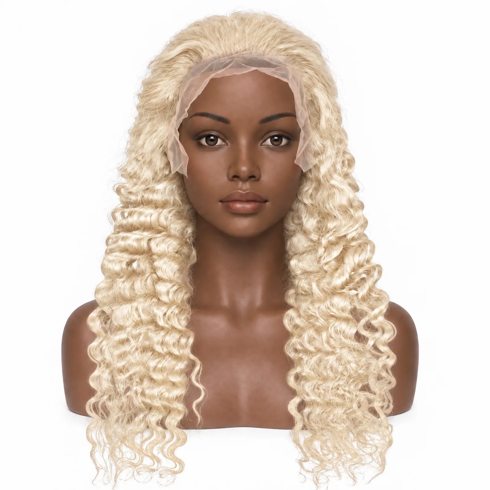 613 Blonde Deep Wave Lace Front Wig – front view