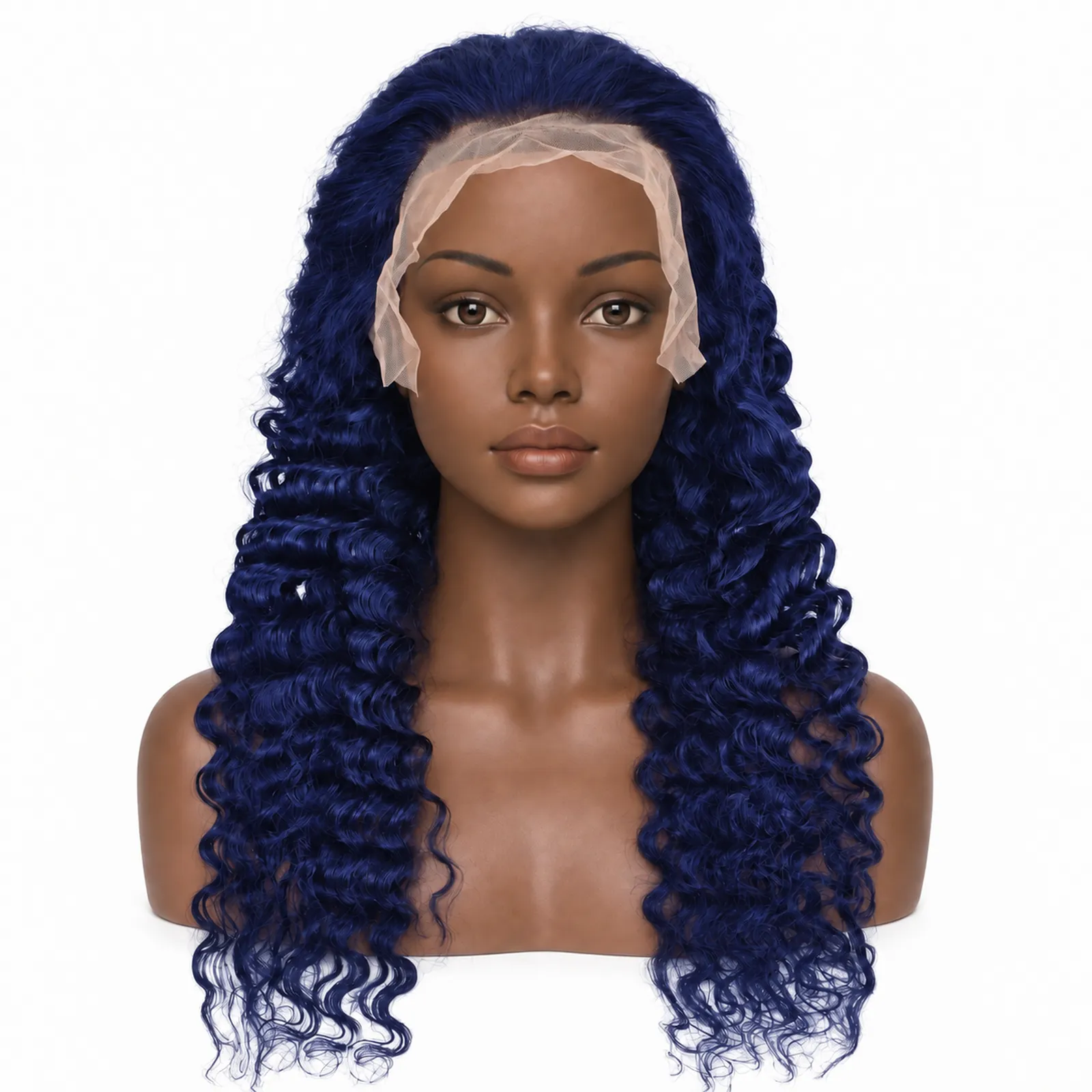 Blue Deep Wave Lace Front Wig – front view