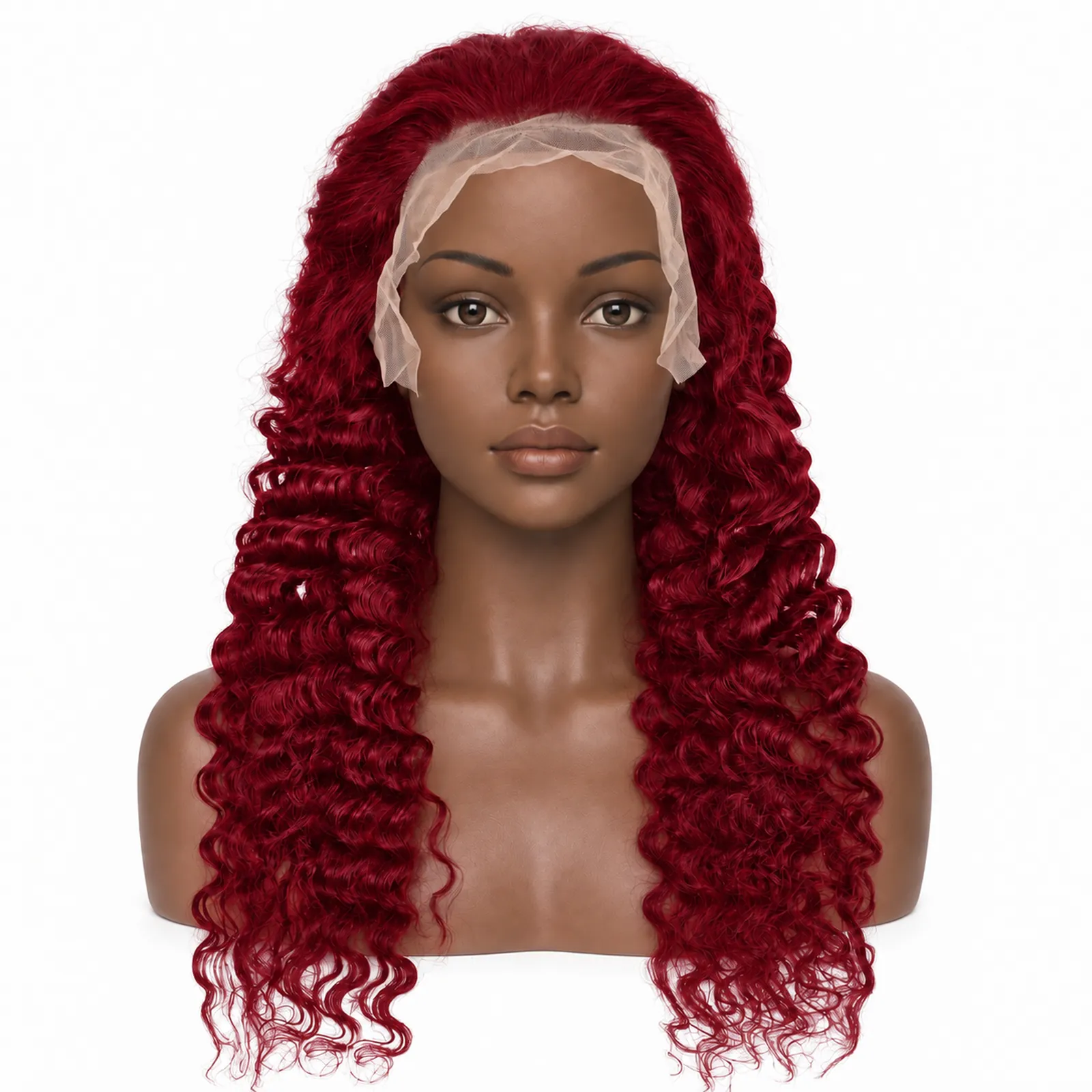 Burgundy Deep Wave Lace Front Wig – front view