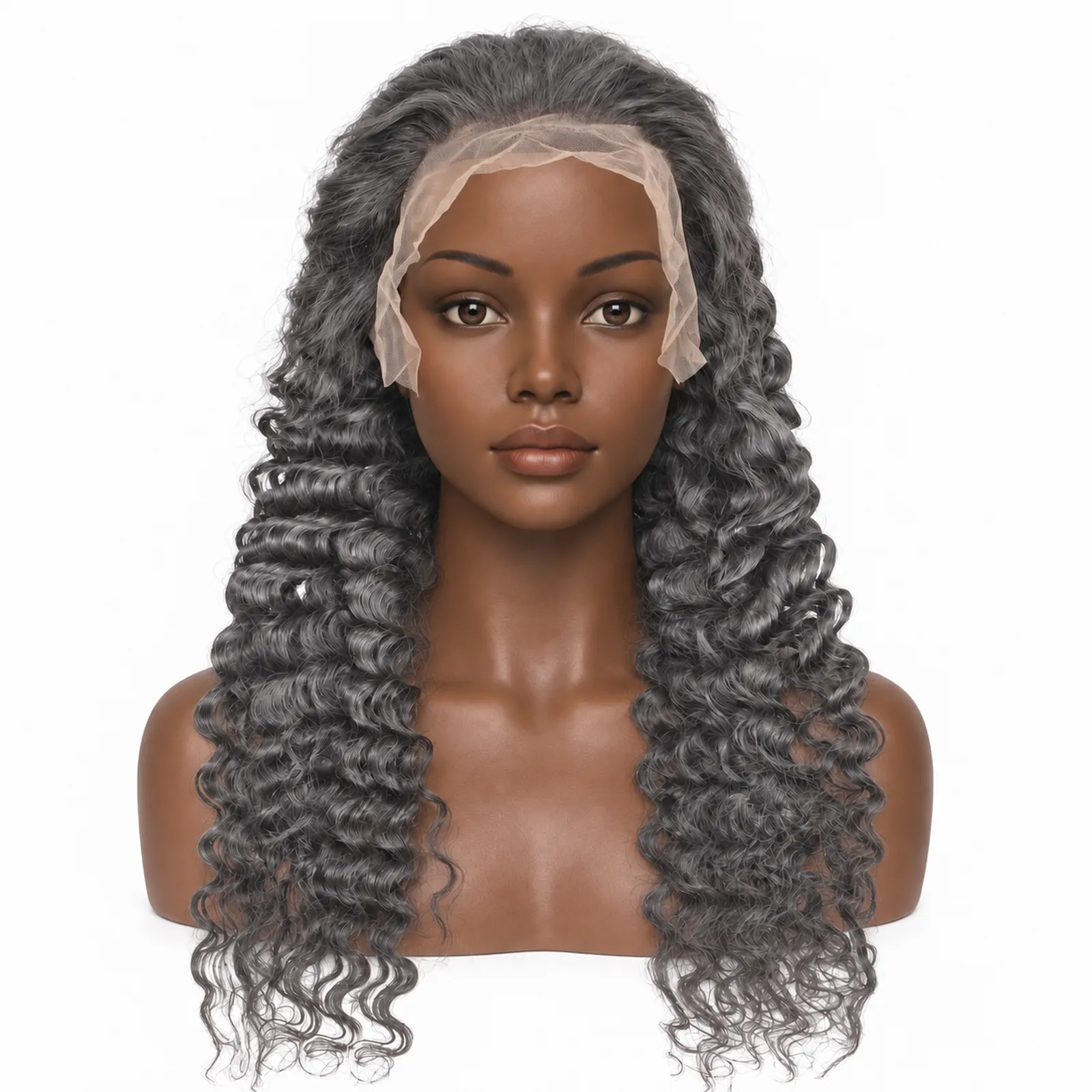Grey Deep Wave Lace Front Wig – front view