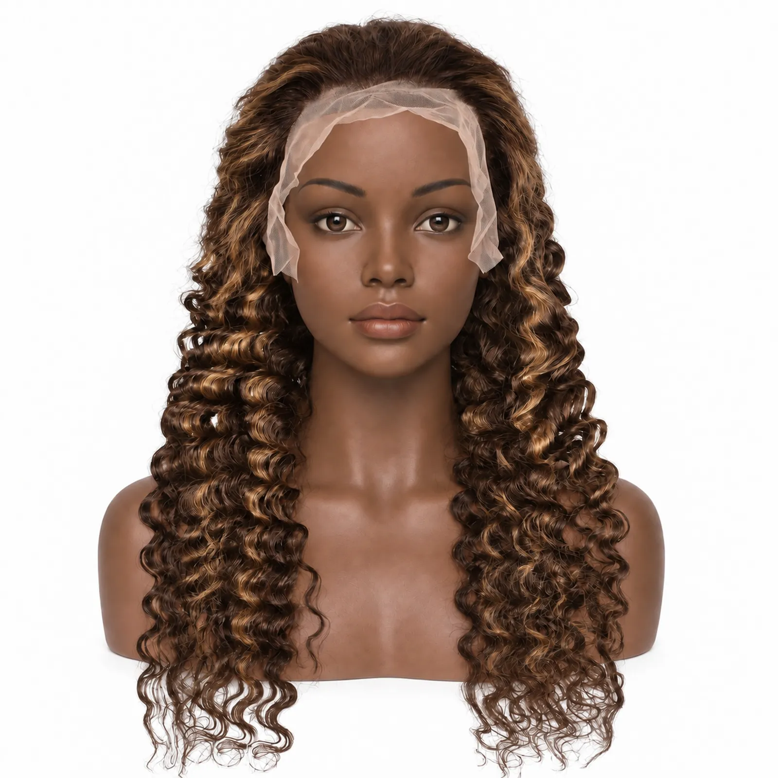 P4/27 Piano Highlight Deep Wave Lace Front Wig – front view