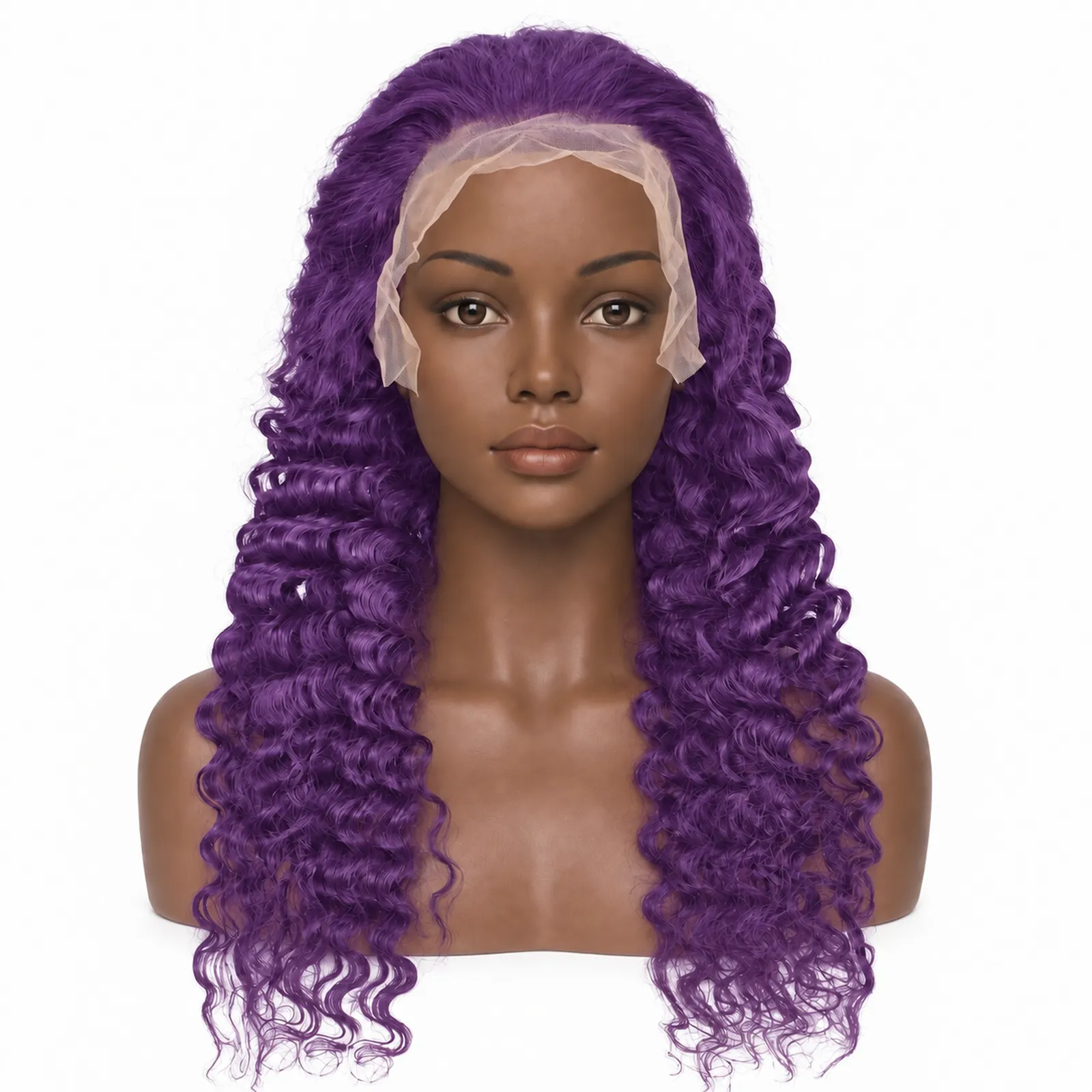 Purple Deep Wave Lace Front Wig – front view