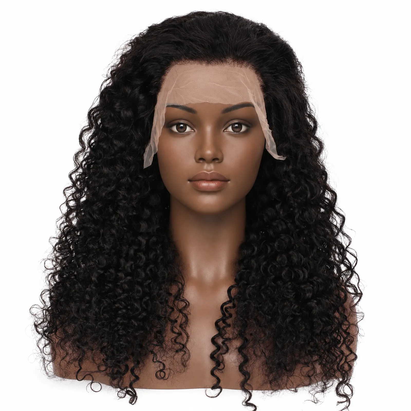Natural Black Jerry Curl Lace Front Wig – front view