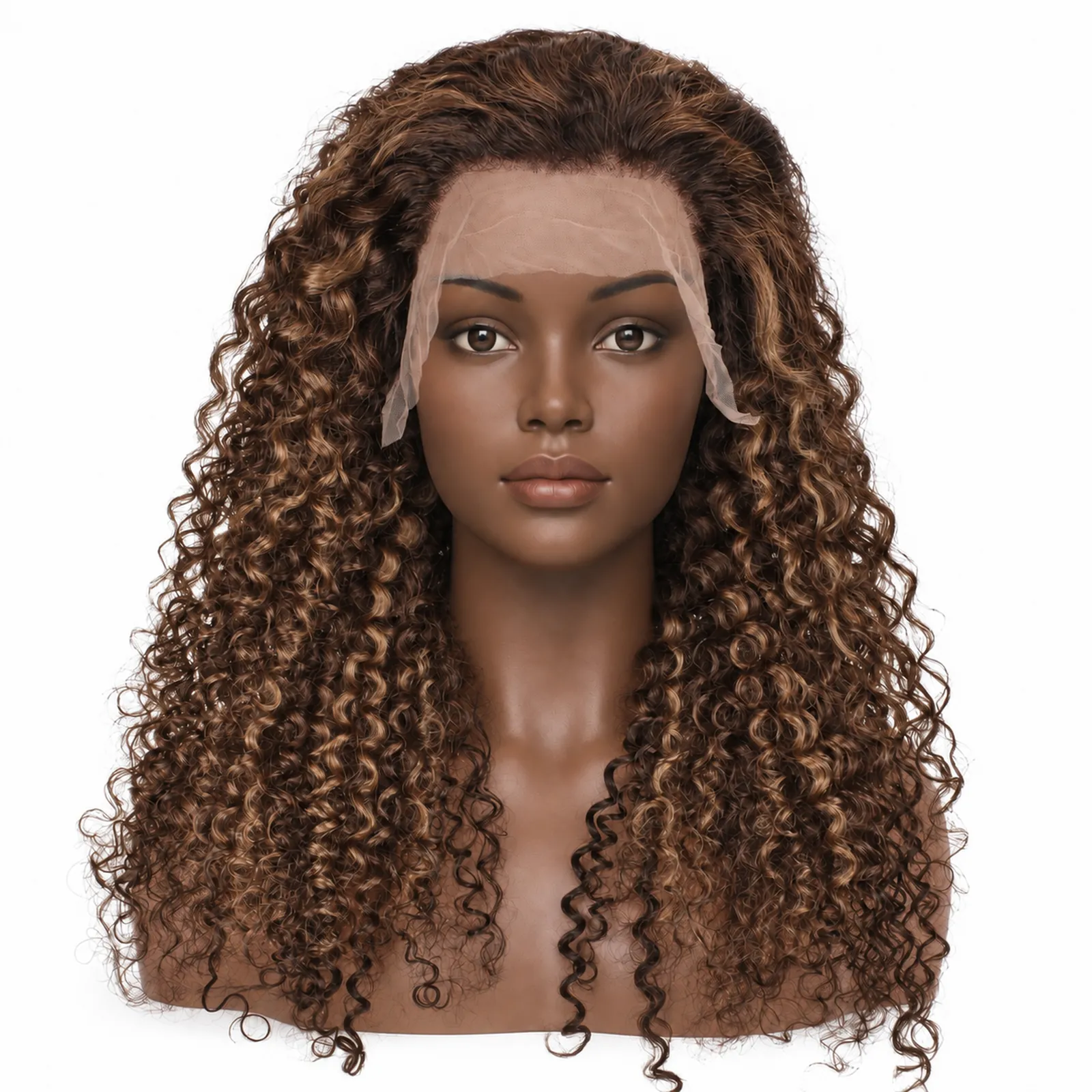 4/27 Highlight Jerry Curl Lace Front Wig – front view