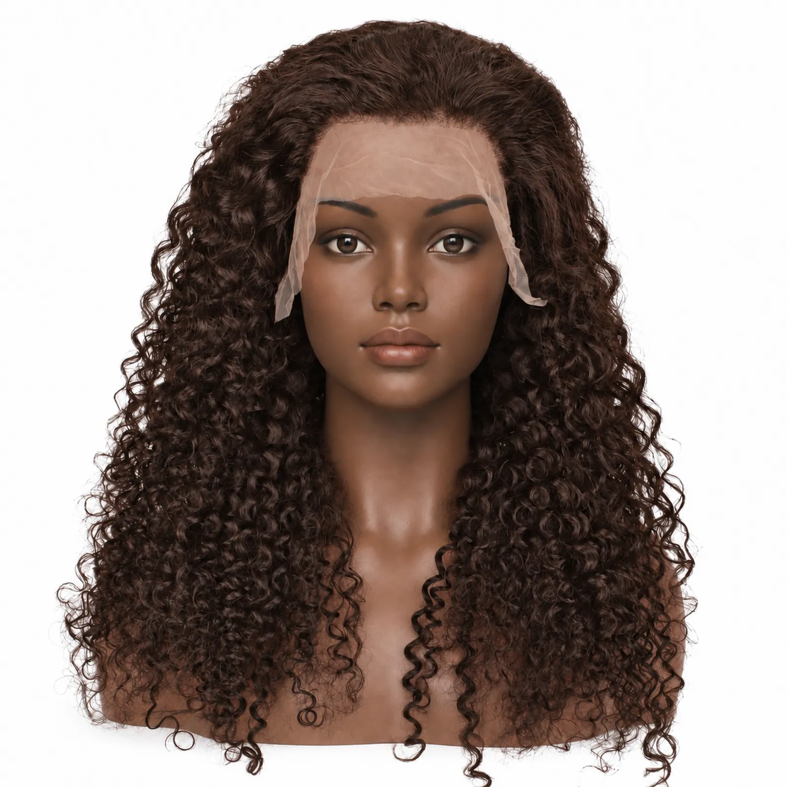 #4 Chocolate Brown Jerry Curl Lace Front Wig – front view