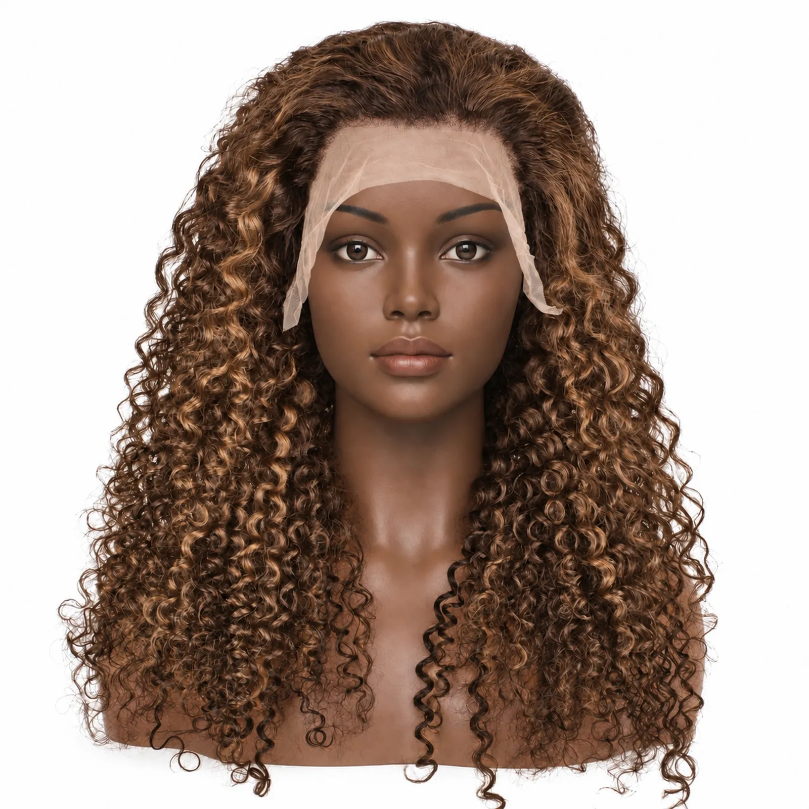 M4/27 Mixed Highlight Jerry Curl Lace Front Wig – front view