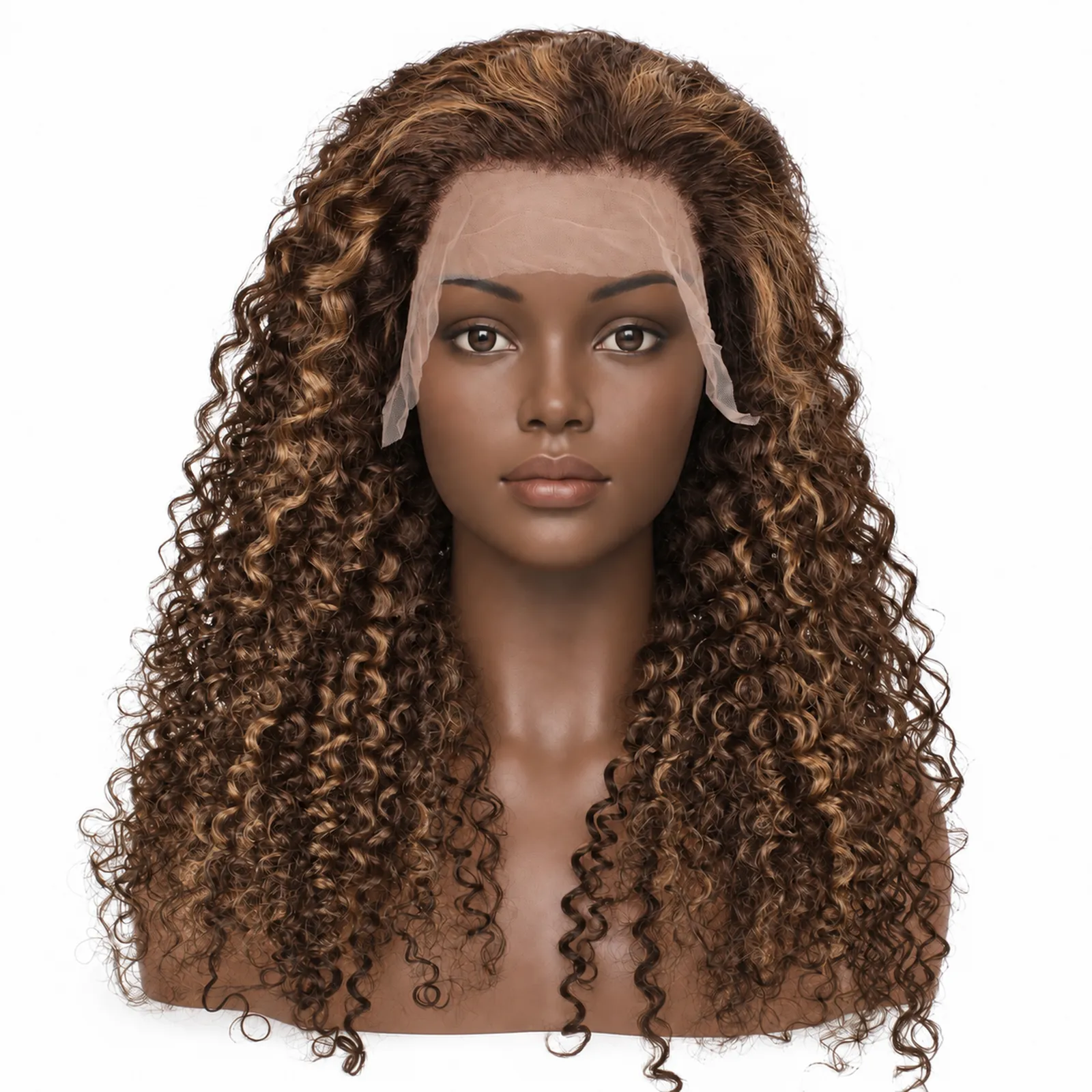 P4/27 Piano Highlight Jerry Curl Lace Front Wig – front view