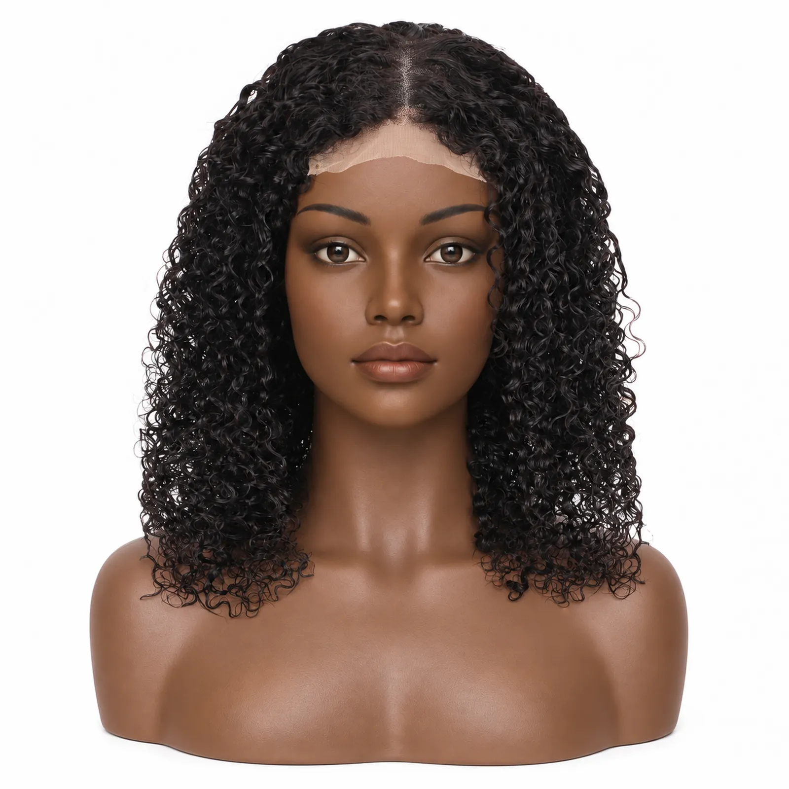 Natural Black Kinky Curly Lace Front Wig – front view
