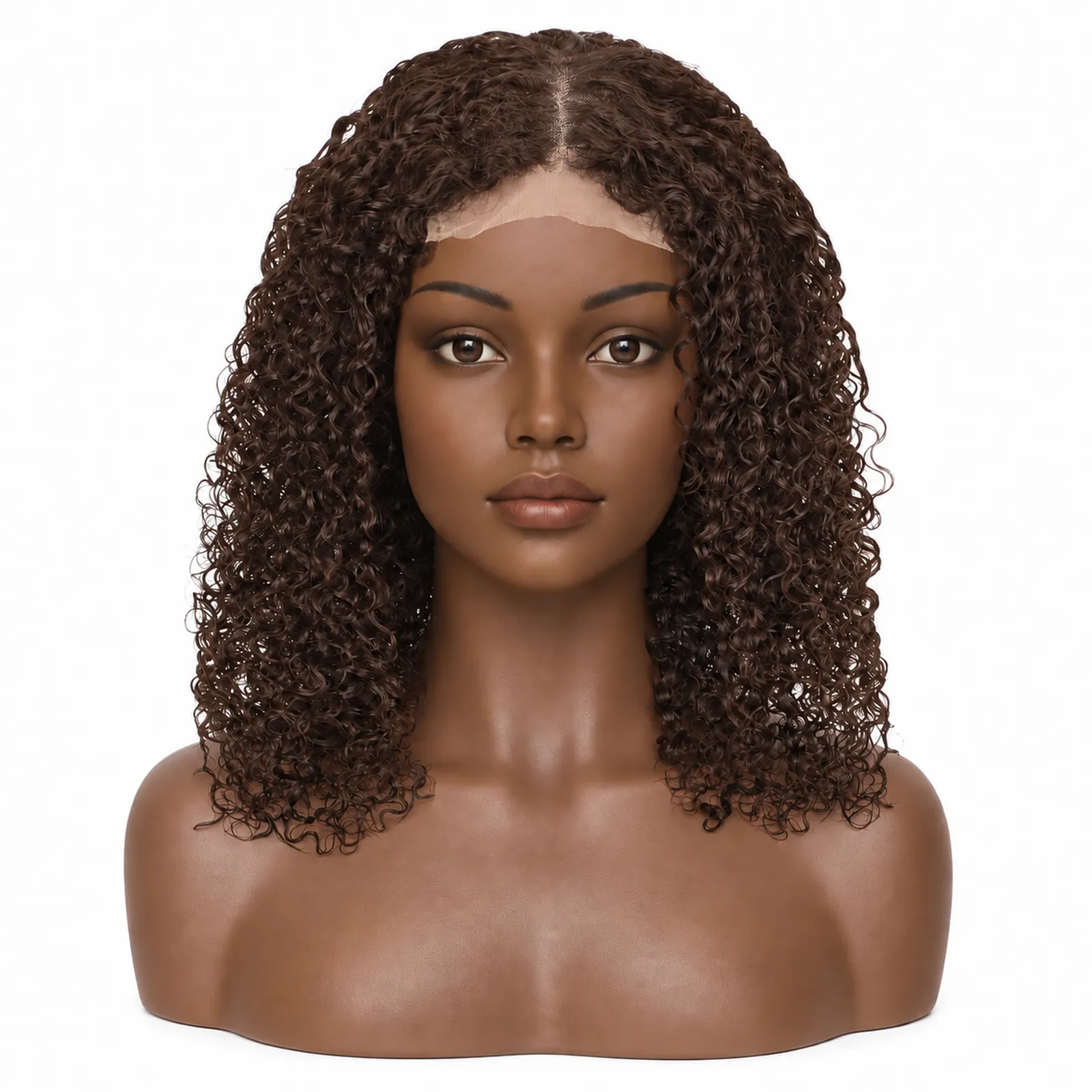 #4 Chocolate Brown Kinky Curly Lace Front Wig – front view