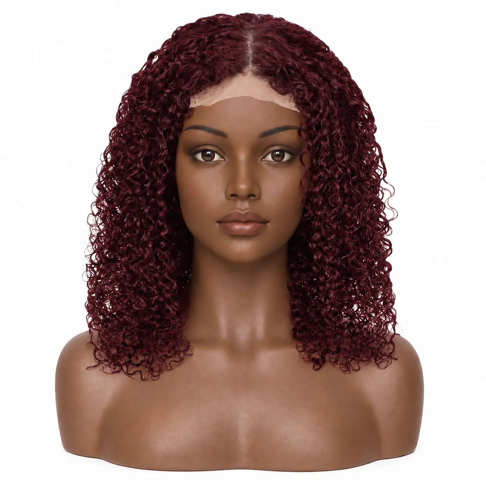 99J Wine Kinky Curly Lace Front Wig – front view