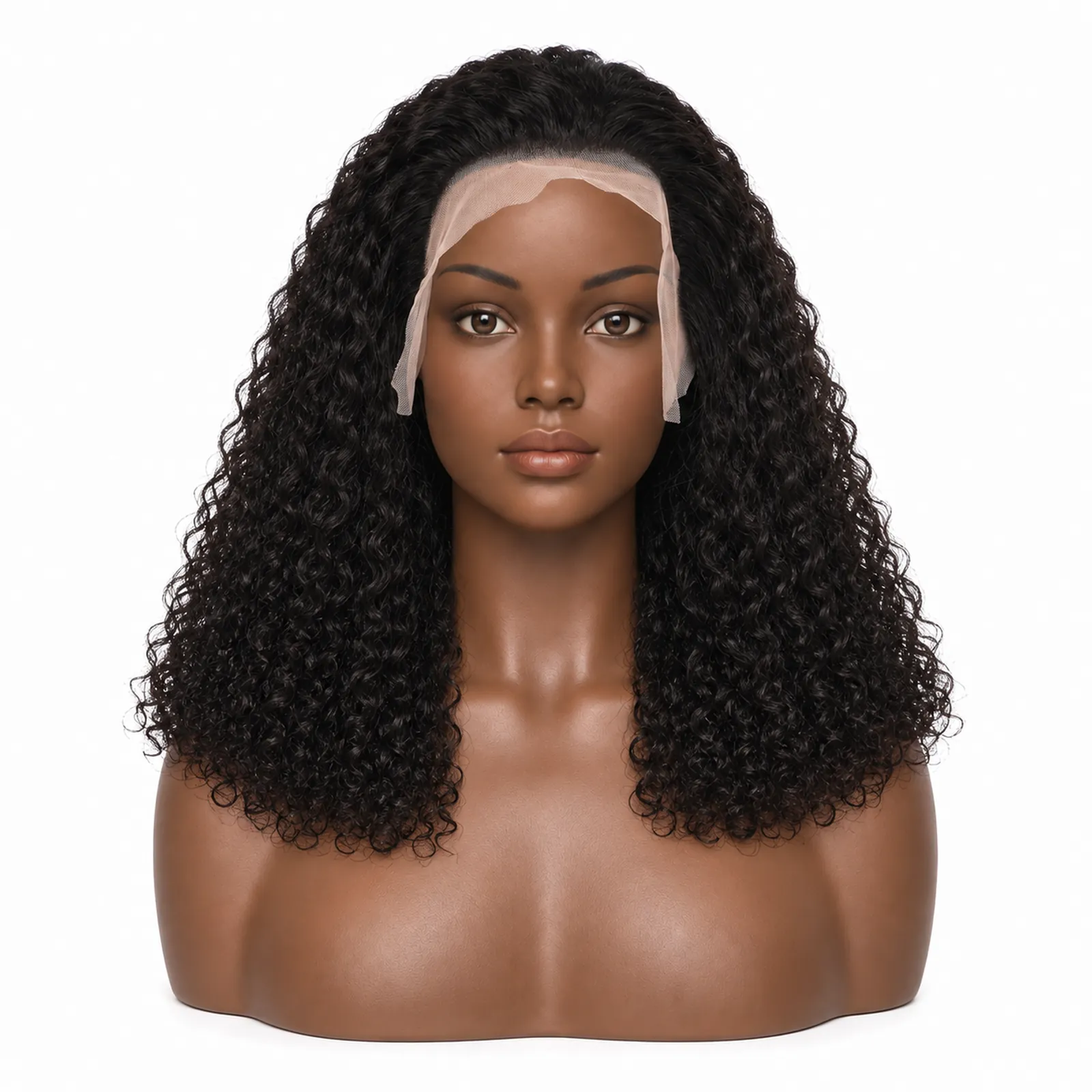 Natural Black Pixie Curly Lace Front Wig – front view