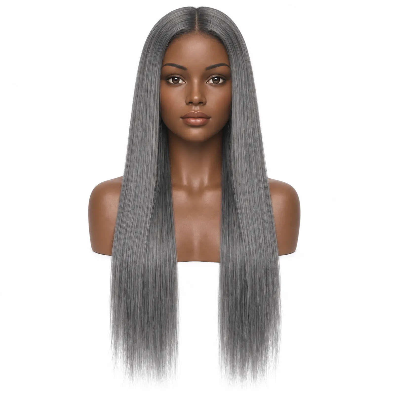 Grey Straight Lace Front Wig – front view