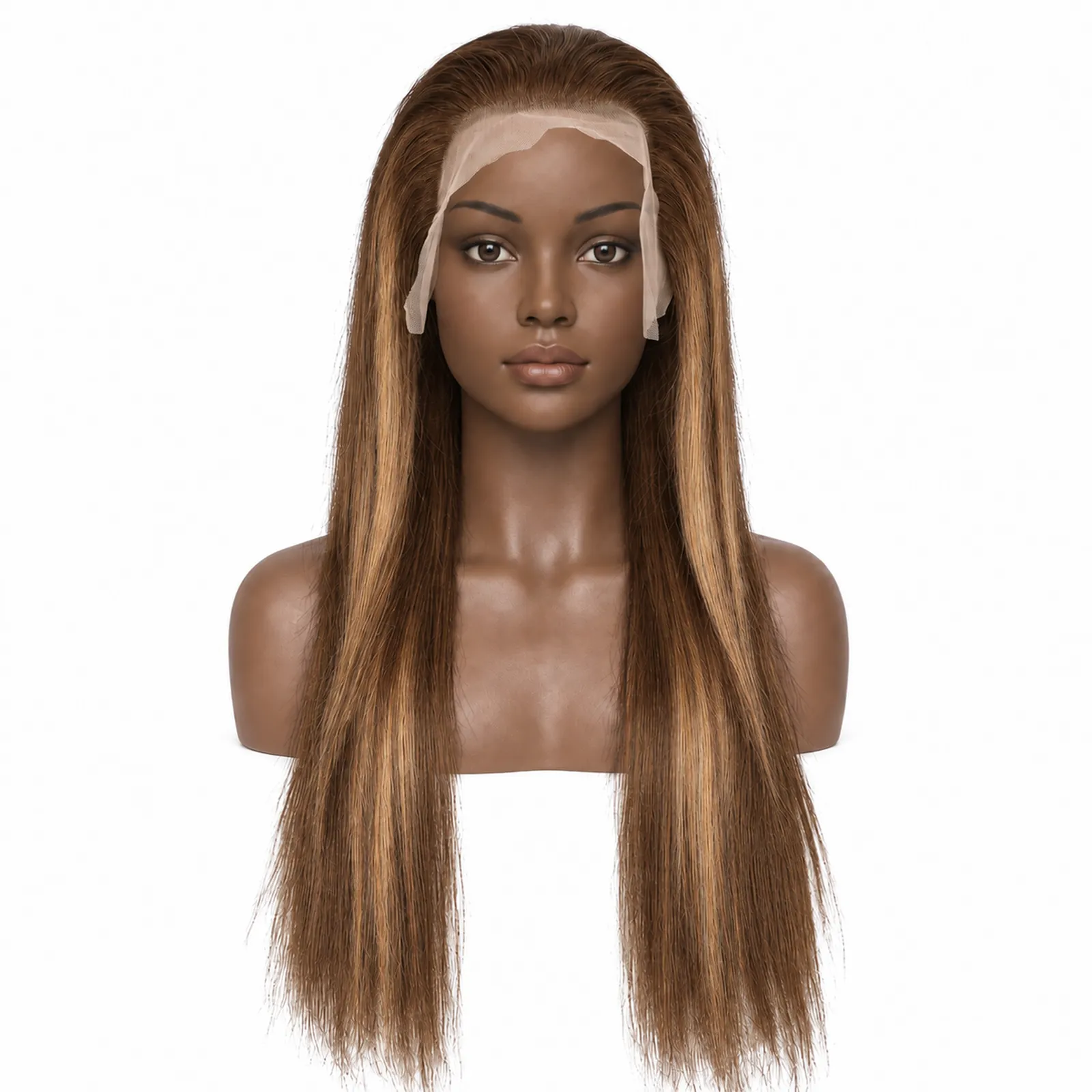 M4/27 Mixed Highlight Straight Lace Front Wig – front view