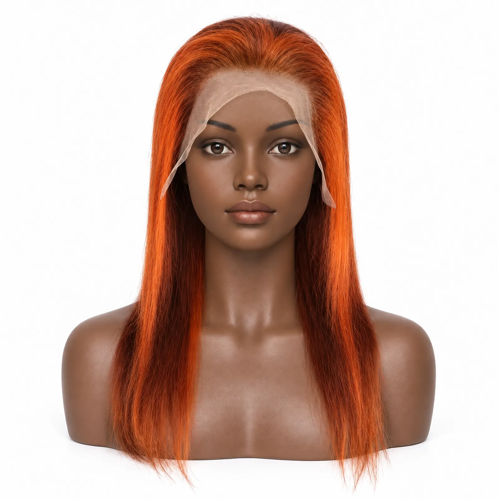 M4/350 Copper Highlight Straight Lace Front Wig – front view