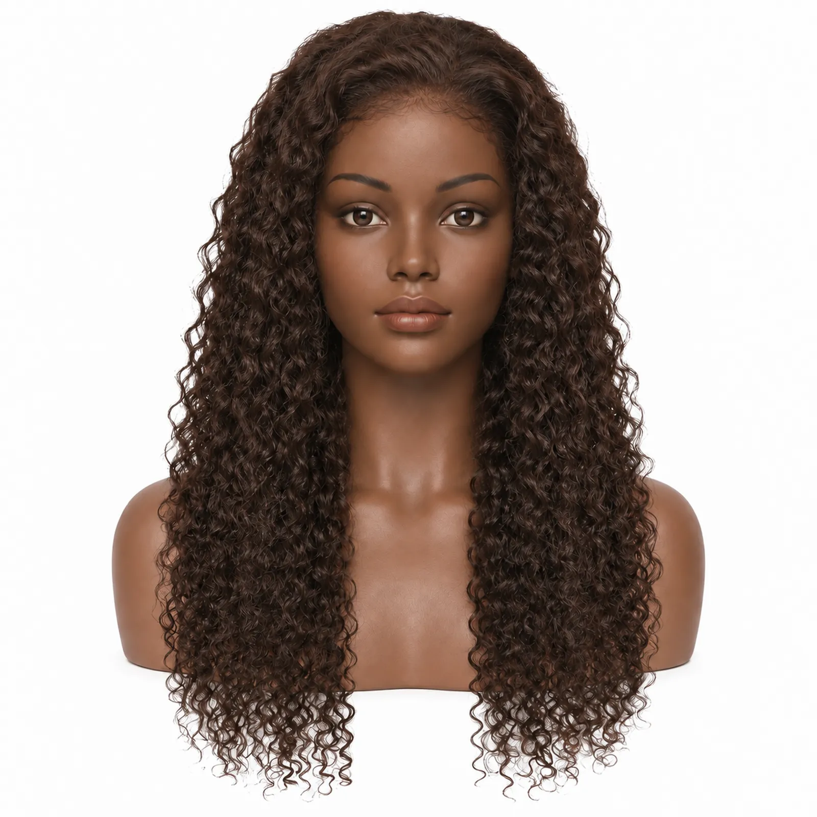 #4 Chocolate Brown Water Wave Lace Front Wig – front view