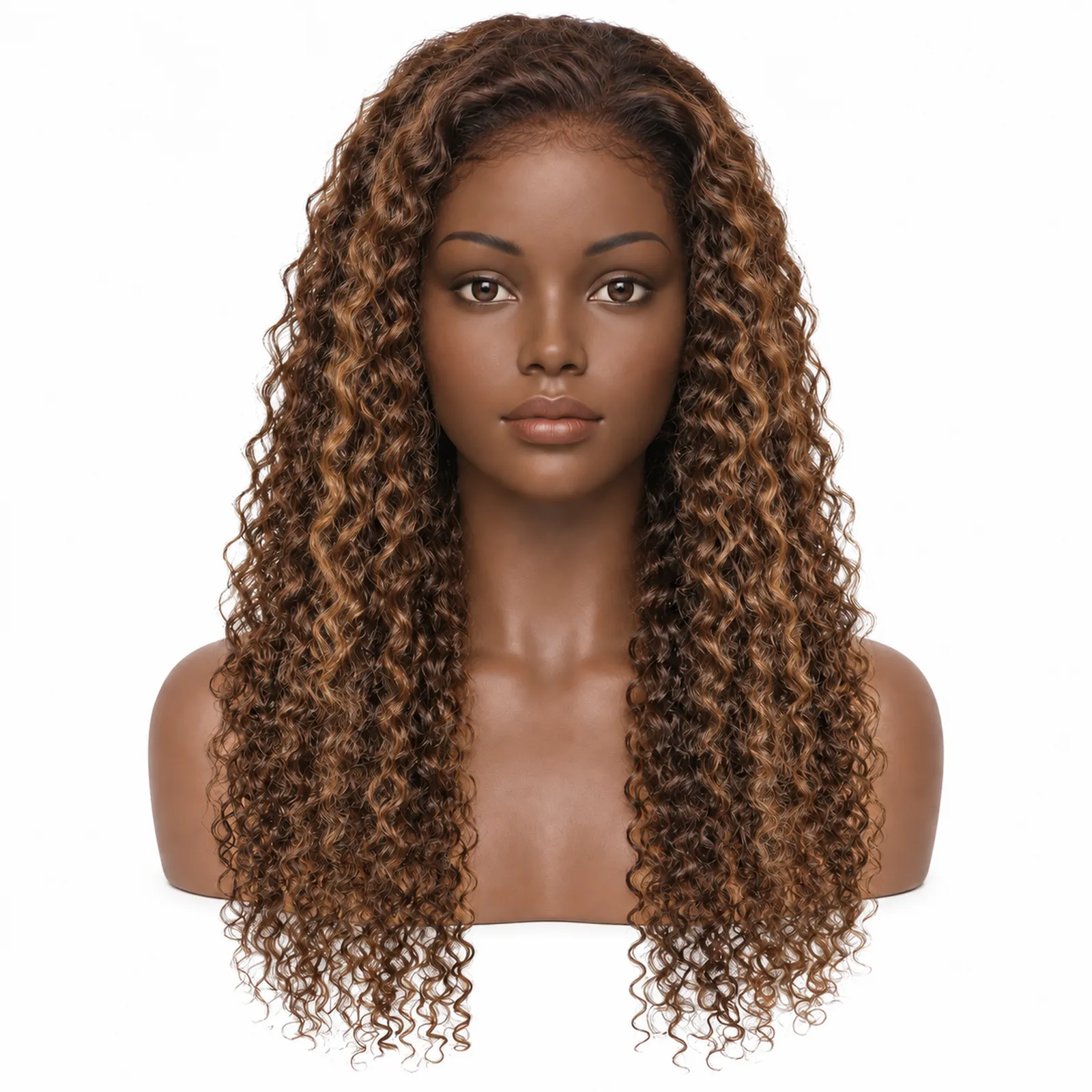 M4/27 Mixed Highlight Water Wave Lace Front Wig – front view