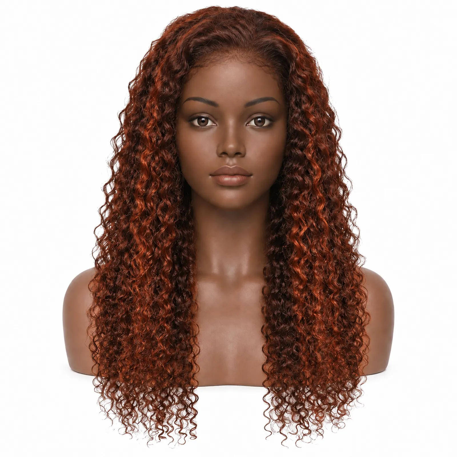 M4/350 Copper Highlight Water Wave Lace Front Wig – front view