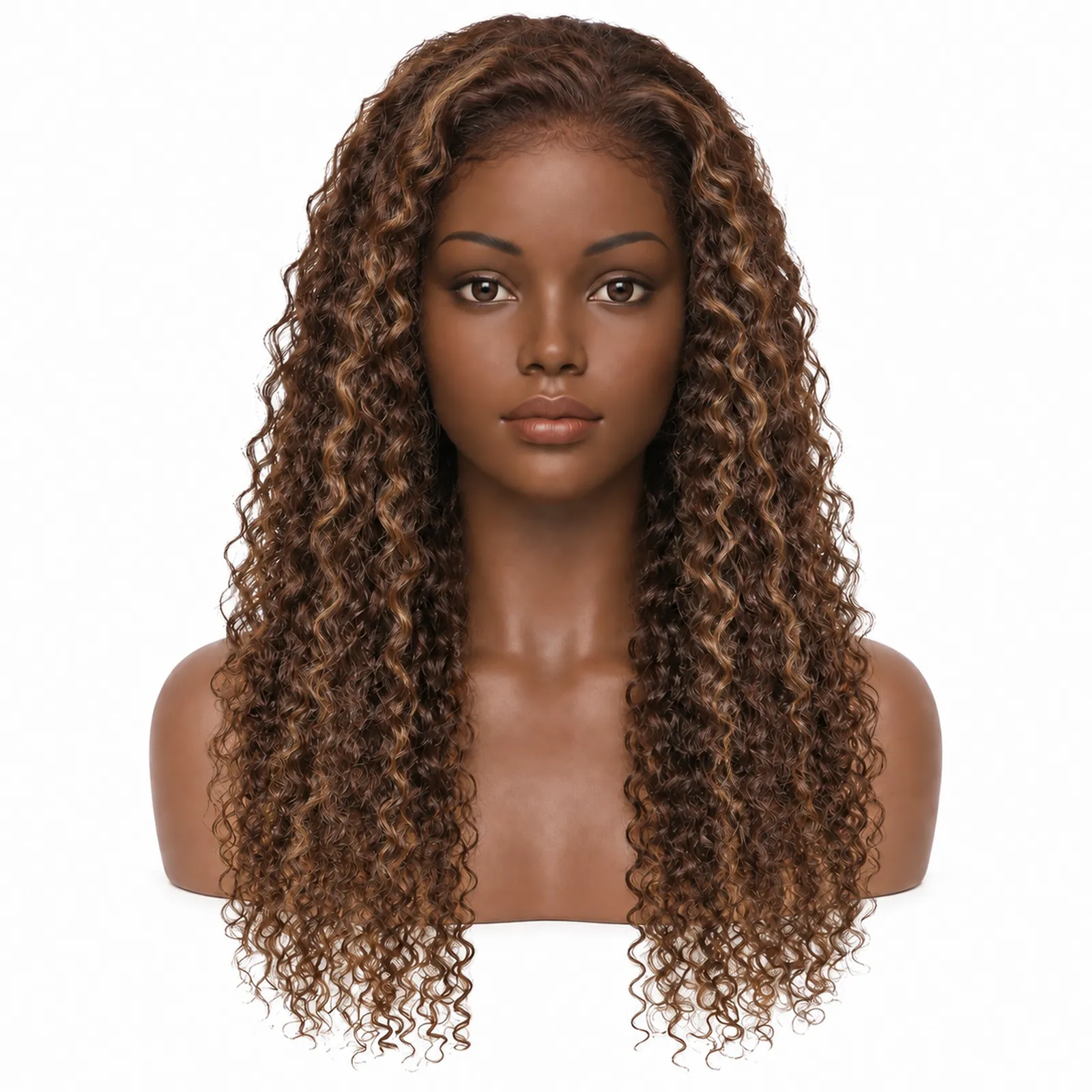 P4/27 Piano Highlight Water Wave Lace Front Wig – front view